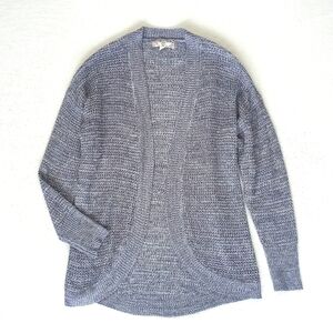 Pink Rose Women's Blue White Marled Open Long Sleeve Knit Cardigan Sweater S